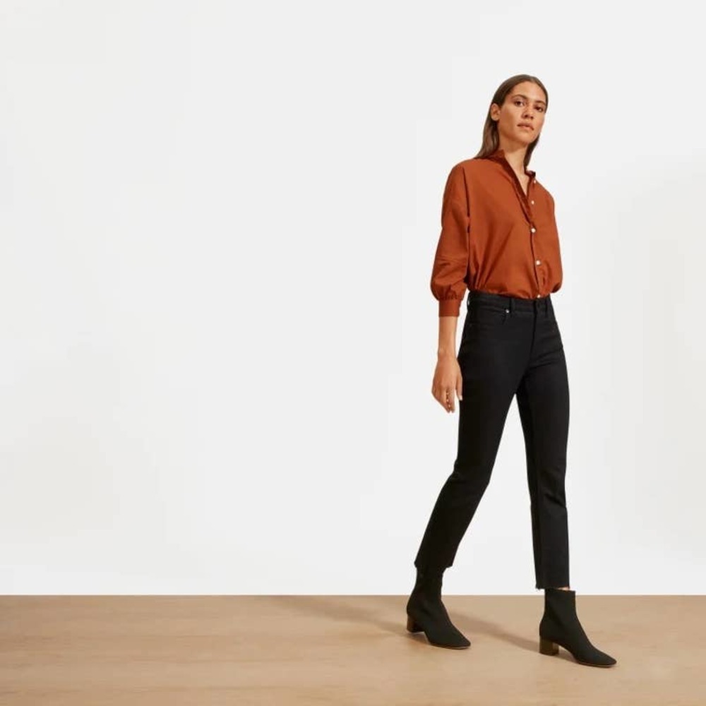 Everlane The Kick Crop Jean Black Size 25 High Rise Raw Hem Cropped Kick Flare